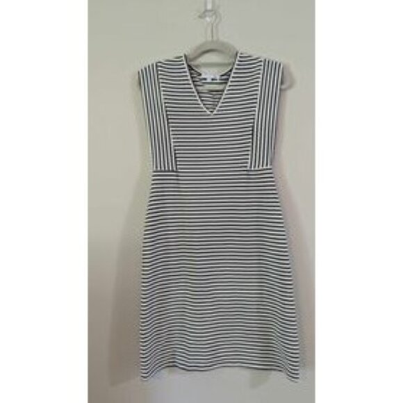 DEREK LAM Collective Dress Italian Size 42 (Medium/6) Stripe Stretch Knit Sheath - Picture 6 of 8